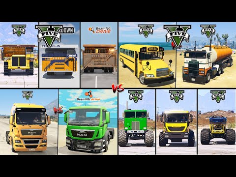 GIANT DUMP VS HINO VS BUS VS MONSTER TRUCK IN GTA 5 VS TEARDOWN VS BEAMNG DRIVE - WHICH IS BEST?