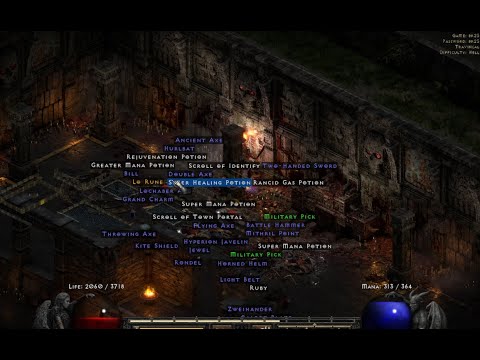 Diablo 2 Resurrected Whirlwind Barbarian | 100 Travincal Runs Loot Highlights | LO rune drop