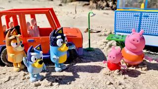 🚗 Bluey, Bingo e Peppa na Praia! Dia de Diversão e Surpresas!