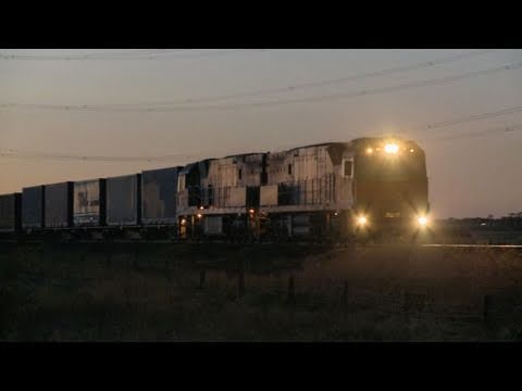 Long freight train at dusk in country Victoria. Australian Trains & Railroads