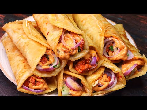 Chicken Tikka Paratha Rolls Recipe | Chicken Tikka Boti Rolls | Street Style Tikka Rolls Recipe