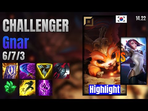 CHALLENGER Top Gnar vs Fiora lol KR solo rank Highlight 14.22