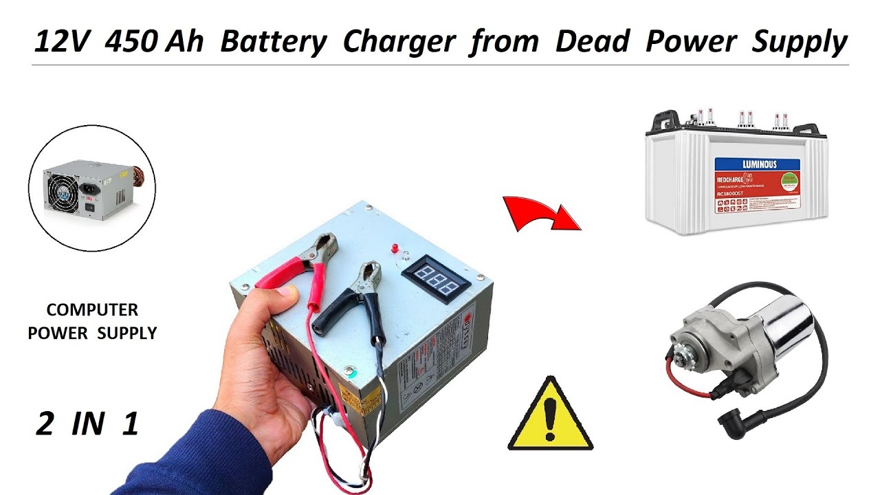 12 Volt 150Ah Battery Charger using old Computer Power Supply - 220V AC to 12V DC