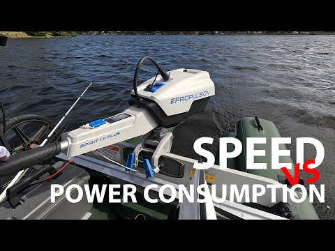 Epropulsion Spirit 1.0 Plus Speed vs Power Consumption on a Sea Eagle Fishskiff 16 inflatable boat.