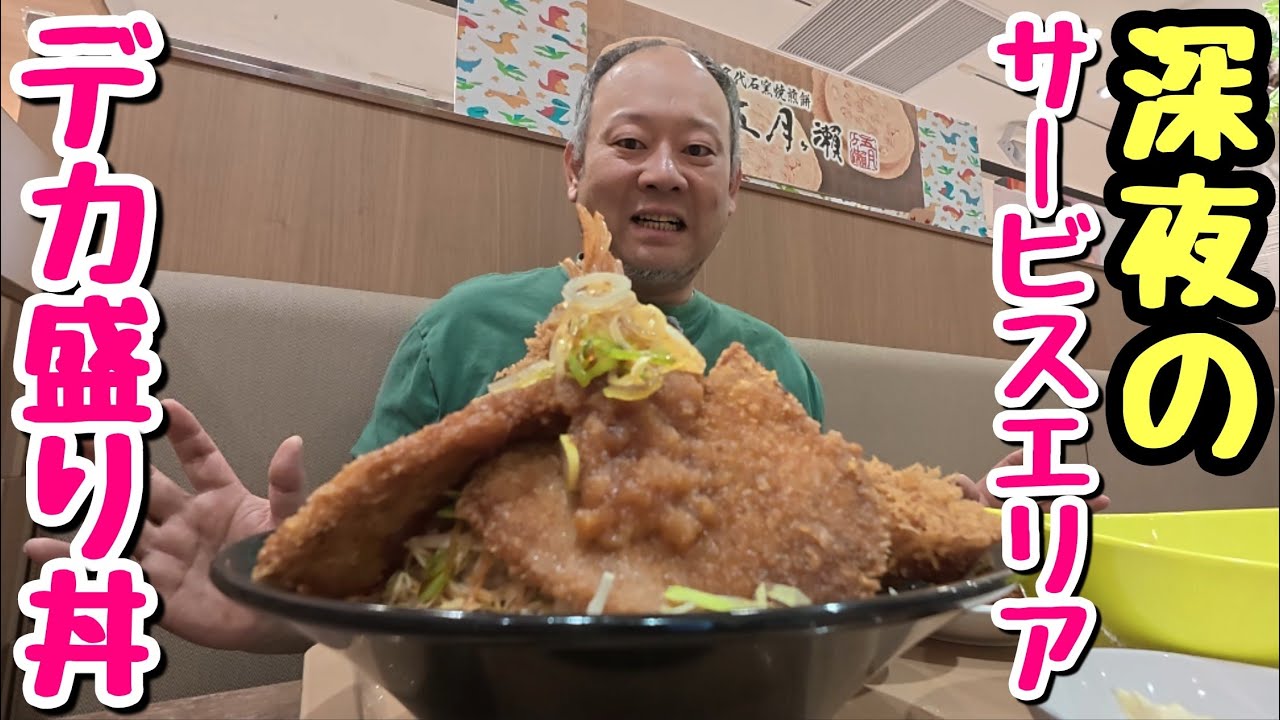 【大食い】揚げ物祭り！旅の締めは深夜のサービスエリアでデカ盛り丼！【飯テロ】【ひとり旅】