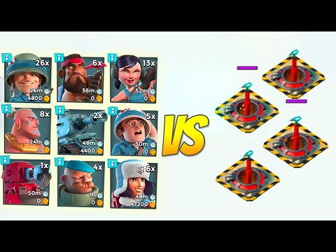 Boom Beach EVERY Troop vs 4 Max Doom Cannons!