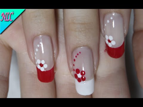 DISEÑO DE UÑAS FLORES FRANCÉS BLANCO Y ROJO ¡Muy Fácil! – FRENCH NAIL ART – NLC