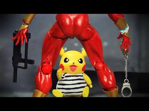 Pikachu Prison Break vs Police Spider man Pokemon Stop Motion