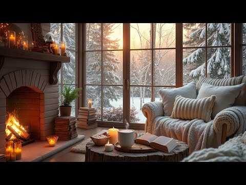 Cozy Winter Cabin ❄️🔥 Crackling Fireplace & Snowy Forest Views | Relaxing Ambience