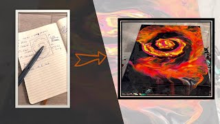 CLASSIC FIERY Spiral on a BLACK base!! Another added to Fiery Saga! Dutch blowout acrylic fluid art!