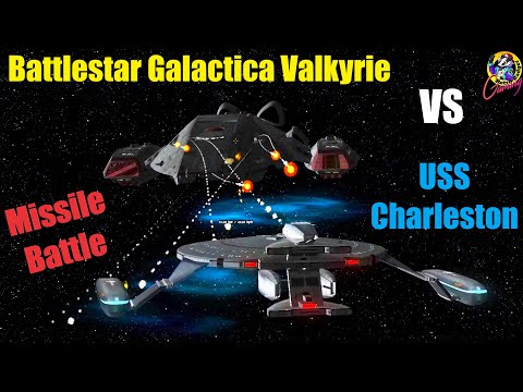 Battlestar Galactica Valkyrie VS USS Charleston MISSILE BATTLE - Star Trek Starship Battles