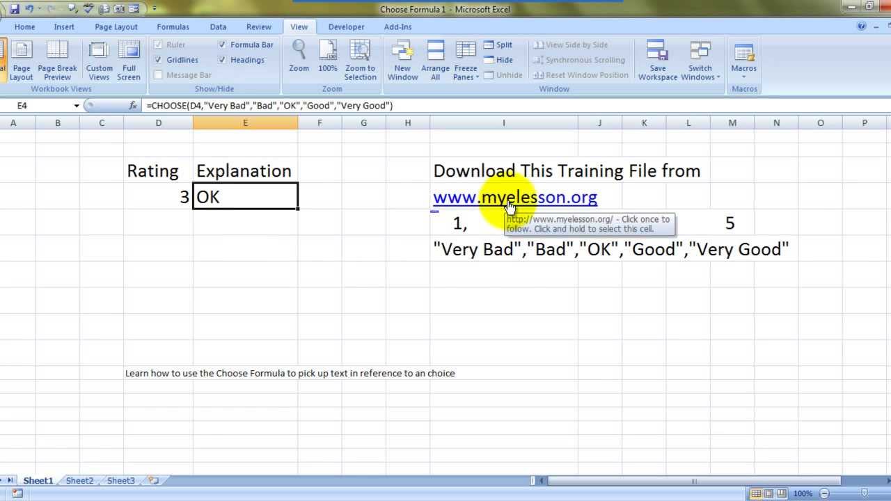 MS Excel Choose Formula Part 1
