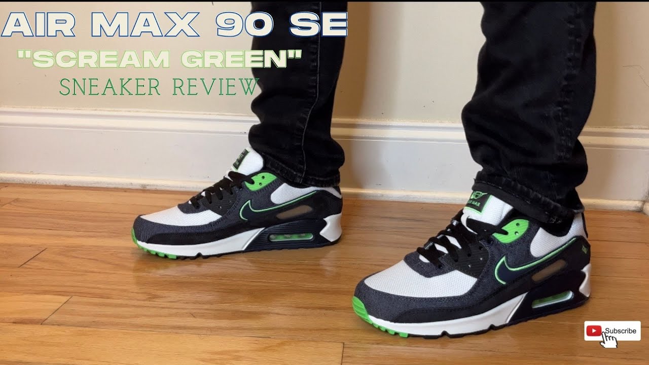 Nike Air Max 90 SE Screen Green 32C + Unboxing + On Feet.