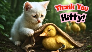 A cute Kitten saved his disabled Duckling friend | Cat Story🐥 #CuteAnimals #AnimalRescue