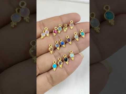 Black Onyx Round Gemstone Charm Pendant 925 Silver 4mm Bezel Set Pendant For Making Earring Finding