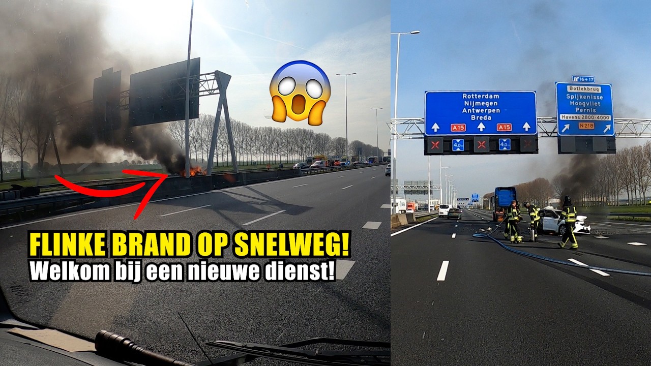 Voertuig brandt volledig uit op snelweg. Alle hulpdiensten aanwezig!