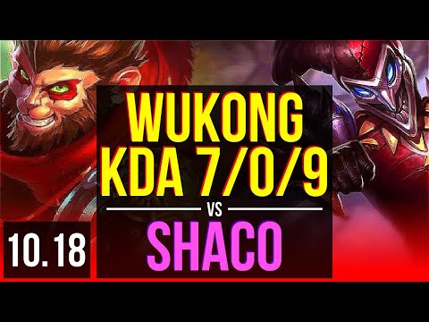 WUKONG vs SHACO (TOP) | KDA 7/0/9, 700+ games, Godlike | KR Master | v10.18