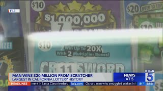 Man wins $20 million from scratcher, largest in CA Lottery History