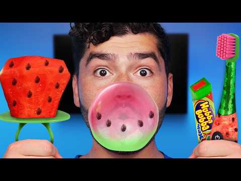 DIY Watermelon GUM vs Hubba Bubba Toothbrush !?