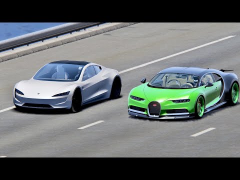 Bugatti Chiron with Nos vs Tesla Roadster - Drag Race 2KM