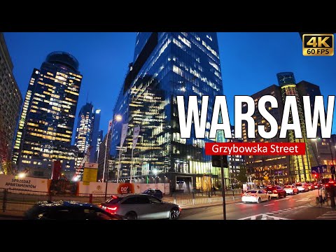 Grzybowska Street, Warsaw 🇵🇱 Modern Skyline & City Lights | 4K Walking Tour