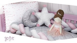 Coleção Trança Estrelinhas e Pompons Rosa | Grão de Gente