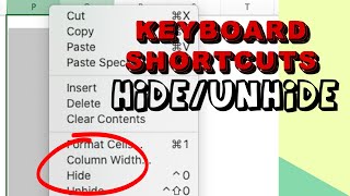 Hide, Unhide rows & columns | Excel Keyboard shortcuts