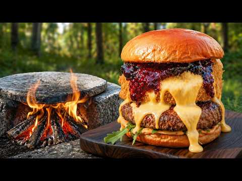 Deep Fried Camembert Burger on a Hot Stone