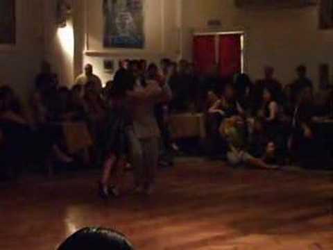  Andres Laza Moreno  and  Samantha Dispari  are  dancing  to  the  milonga  "  Flor de Monserrat  "