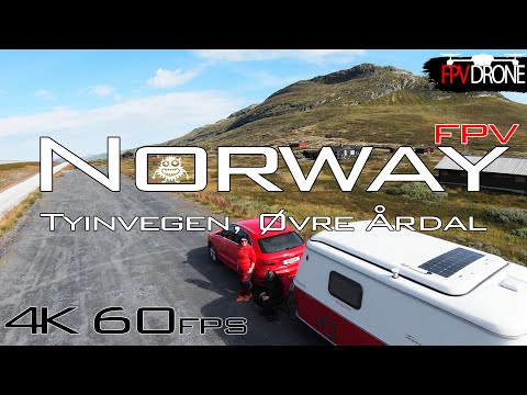 Tyinvegen, Øvre Årdal near Tyin lake, Norway - DJI FPV Drone 60FPS