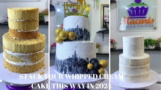 EASY METHOD: How to stack up a two tiered whipped cream cake in 2024 | Cake Decorating