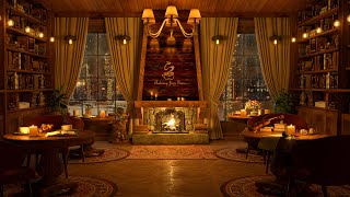 Snowy Winter Night in Cozy Coffee Shop | Smooth Jazz Music to Relax/Study/Work to