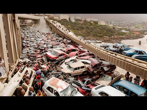 Footage of a hurricane sweeping cars off a bridge! Nature's Wrath in Western Cape, South Africa