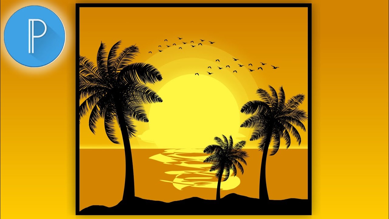 Orange tropical sunset silhouette of palm trees | Vector design tutorial | Design Box