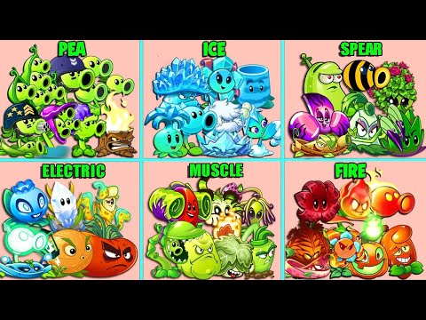 PVZ 2  - Random 6 Team PEA x ICE x SPEAR x ELECTRIC x FIRE Normal Attack Battlez