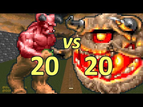 20 Barons of Hell vs 20 Pain Elementals - Monster Infighting - Doom II Retro Battles