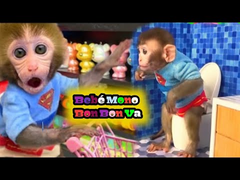 Compras y Come Fideos Con Huevos Fritos Bebé Mono Bon Bon Va