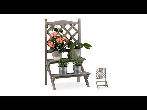 Escalier à fleurs avec treillis gris 51 x 90 cm