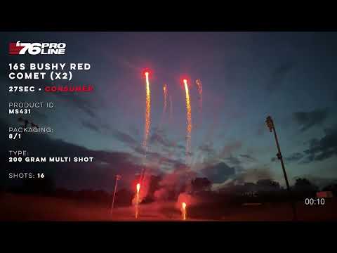 MS431 16s Bushy Red Comet - 200 Gram Multi Shot Firework - '76 Pro Line (Consumer Use)