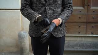Giovanni - Men's Black Leather Gloves with 100% Cashmere - Handmade in Italy 🇮🇹