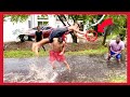 Football Belly Flop Contest In A Tropical Storm