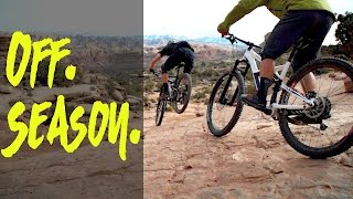 Moab bike mechanics enjoying the off season the only way they know how...killing it on the trails!