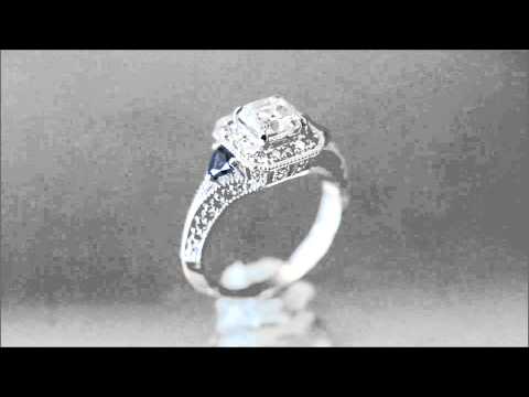 18K WHITE GOLD ASSCHER CUT DIAMOND AND TRIANGLE SAPPHIRE ENGAGEMENT RING 1.50CTW - KNR INC - 519 1