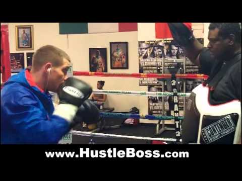 Semen Uporov (11-1, 5 KO's) working with Rodney Crisler at the Mayweather Boxing Club