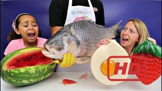 Real Food VS Gummy Food! Gross Giant Candy Challenge - Best Chef Daddy VS Jordon