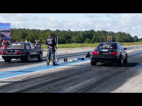 BMW E30 3.0T M20 stroker DCT vs Audi 80 B4 Quattro 2.2T 20v 1/4 mile drag race