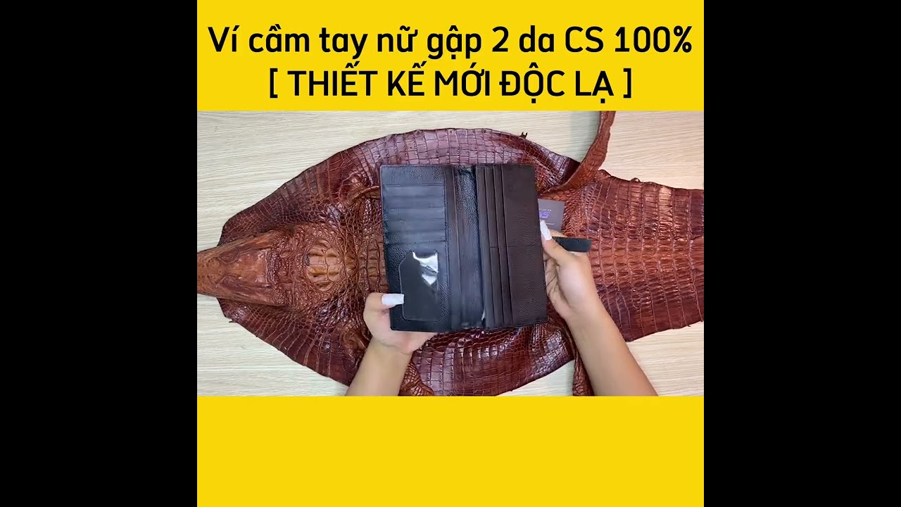 Ví cầm tay nữ gập 2 da cá sấu Xanh navy đẹp chất!