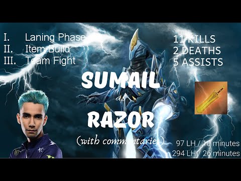 DOTA 2 PRO PLAY | Sumail Razor Mid | 97 CS in 10 minutes | Ranked 7.23 (with commentaries)