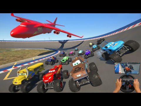 Race Crazy Cars Monster Trucks - Tow Truck Monster MATER  MCQUEEN The KING MISS FRITTER & FRIENDS