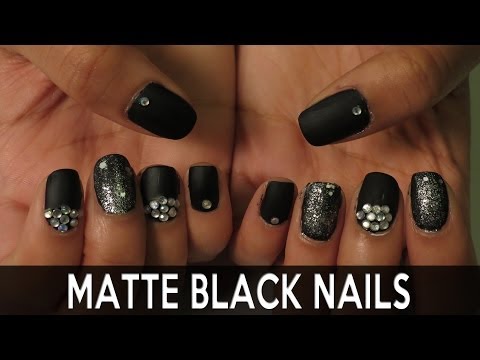 Matte Black Nails With Design